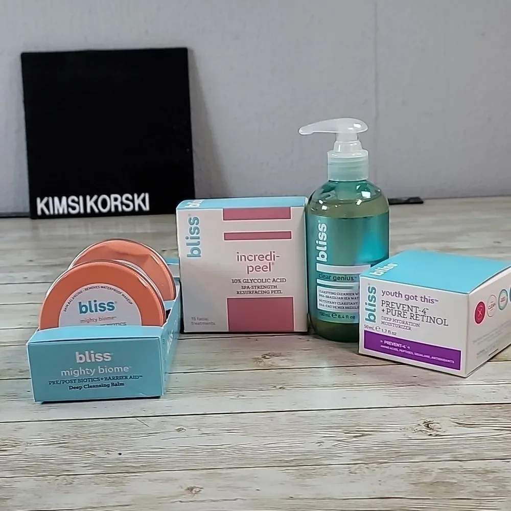 NEW Bliss Skincare Full Size Product Bundle Clear Genius‎ Mighty Biome Prevent 4